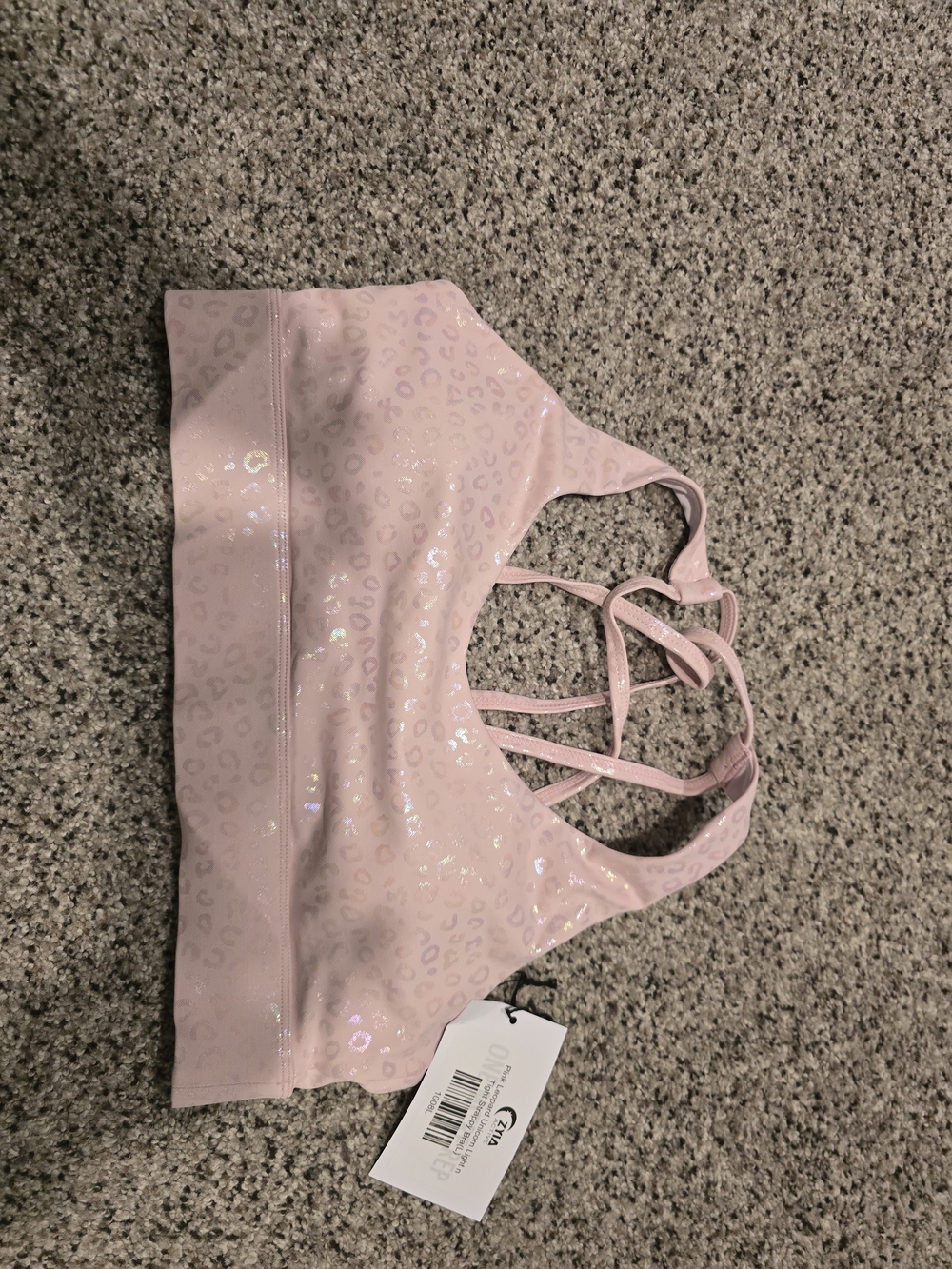 Pink Leopard Shine Strappy Sports Bra